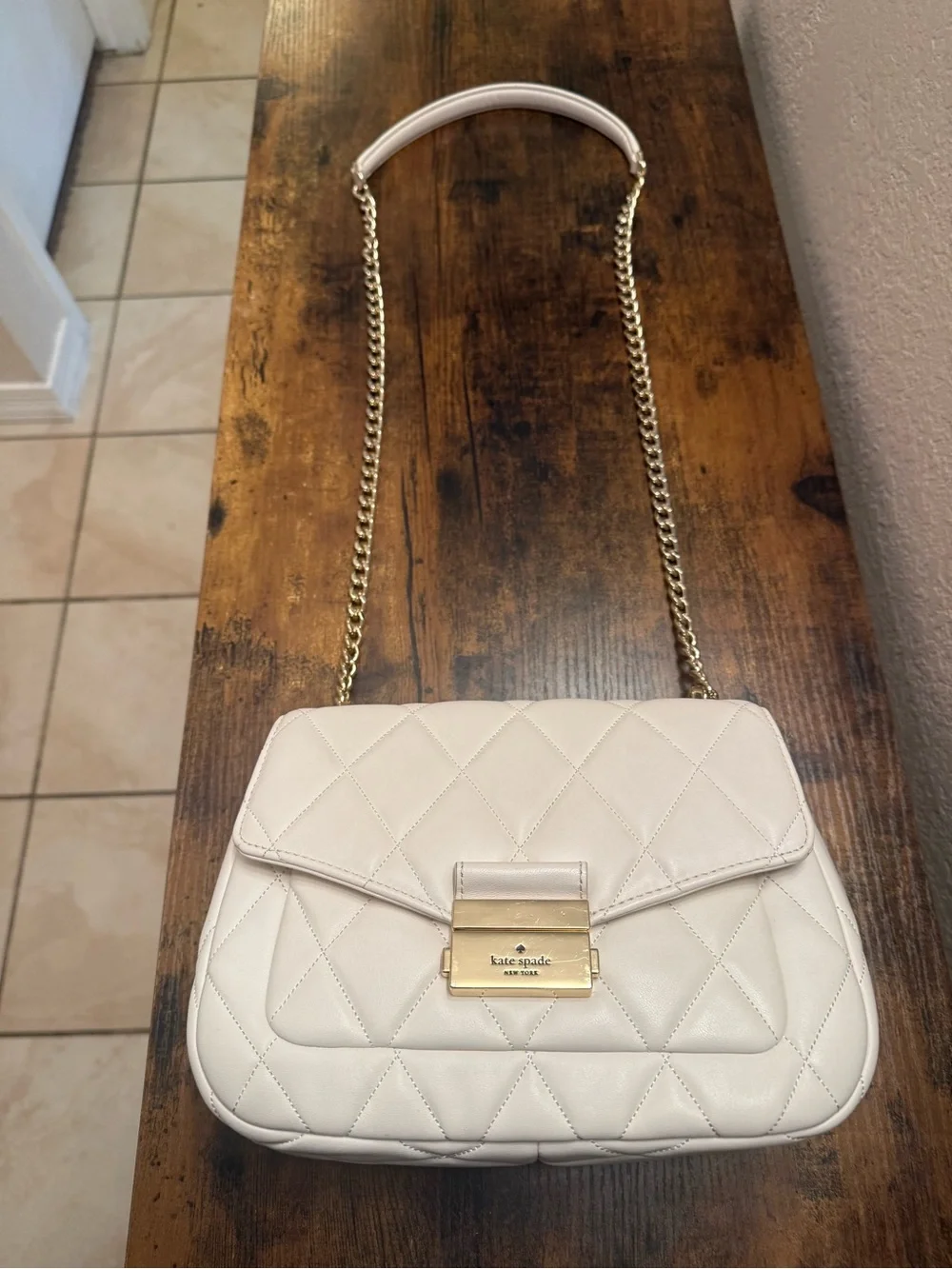 kate spade Quilted White Crossbody Bag with Gold Hardware